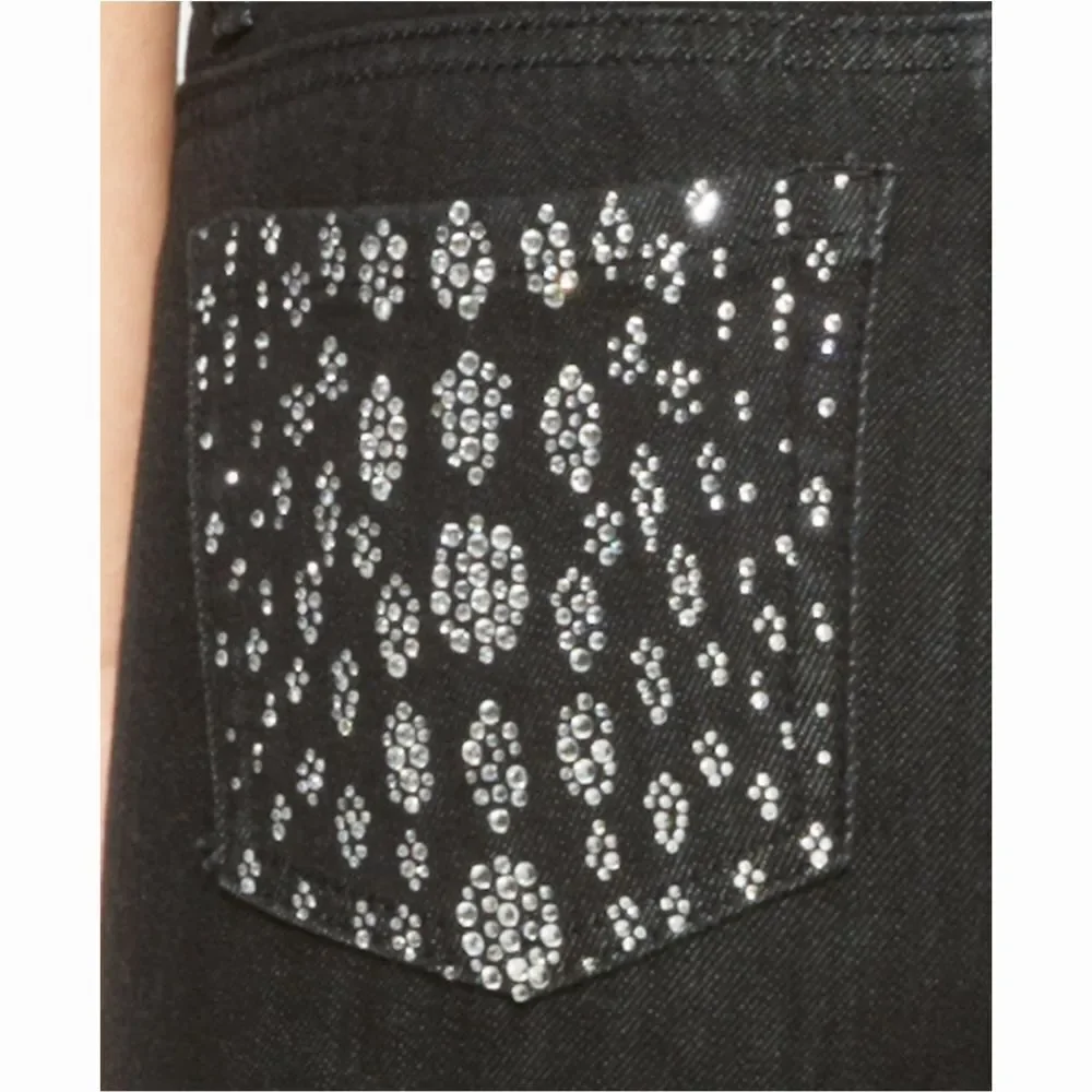 New! MICHAEL KORS Rhinestone Studded Pocket Black Skinny Jeans Slim 6 Low Rise